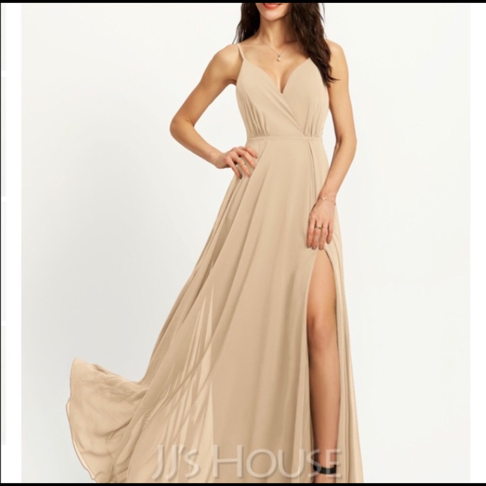Champagne color dress from JJ’s House.